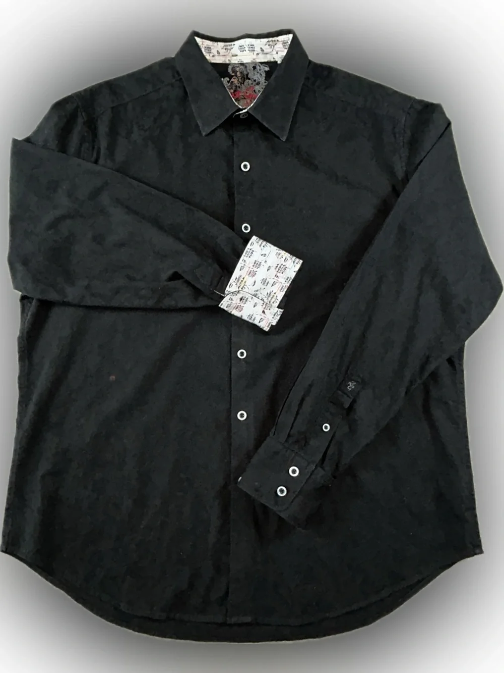 Robert Graham Shirt Mens XL Black Paisley Flip Cuff Long Sleeve Button Up